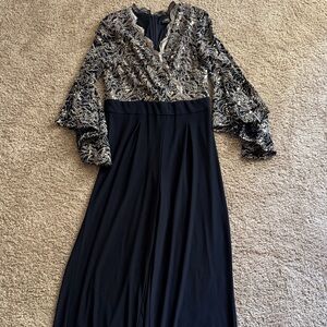 R&M Richards Navy and Gold Lace Detail Jumpsuit